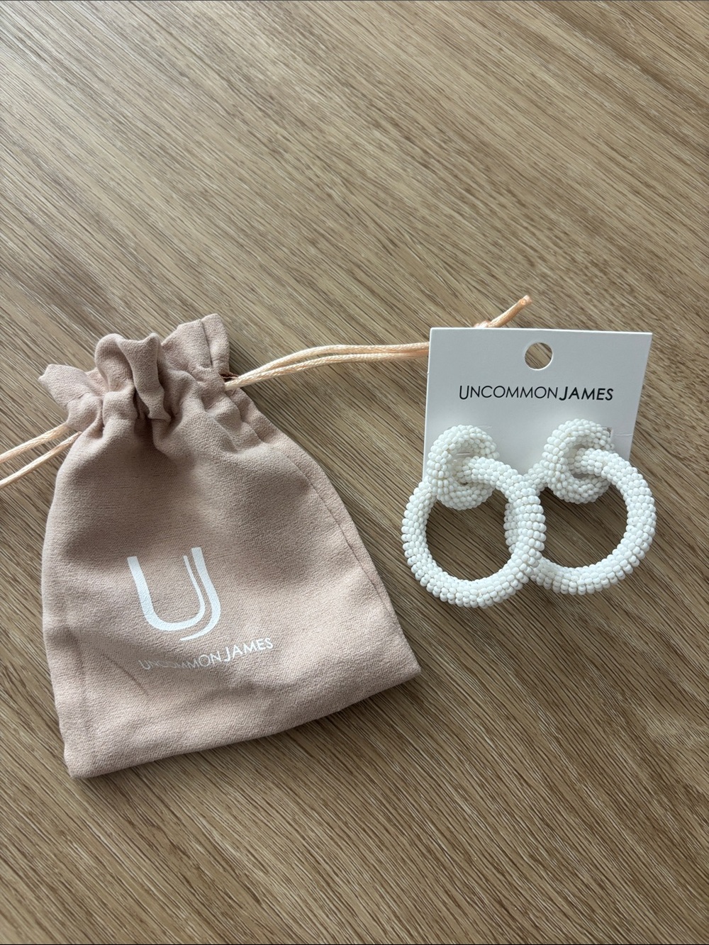 NEW! Uncommon James Interlocking Beaded White Hoop Earrings